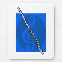 Flute with Blue Treble Clef Background Mouse Pads