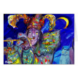 FLUTIST IN BLUE / Venetian Carnival Night Card