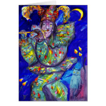 FLUTIST IN BLUE / Venetian Carnival Night Greeting Card