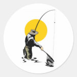 Fly fisherman casting reel with fishing lure bait sticker
