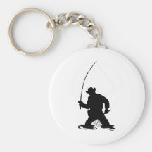 fly fisherman fishing silhouette keychain