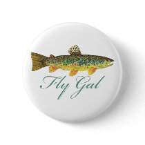 Fly Fishing Woman Pinback Button
