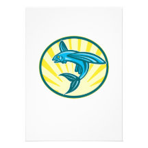 Flying Fish Jumping Retro Woodcut Personalized Invitations