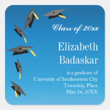 Flying Graduation Caps Announcement Sticker