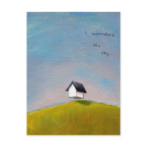 Flying house travel adventure fun unique art post cards