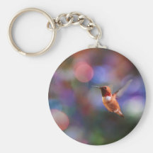 Flying Hummingbird and Colorful Background Keychain