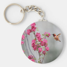 Flying Hummingbird and Flowers Keychain