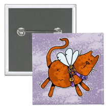 flying kitty pinback button