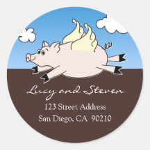Flying Pig Address Labels Round Sticker