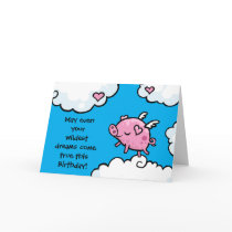 Flying pig birthday dreams card template