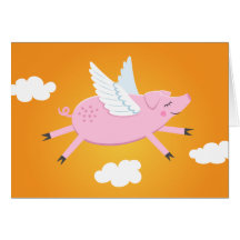 Flying pig cute cartoon greeting card