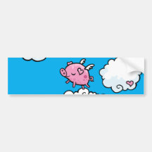Flying pig dances on clouds bumper stickers