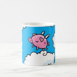 Flying pig dances on clouds customisable mug