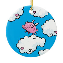 Flying pig dances on clouds customisable ornament