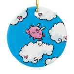 Flying pig dances on clouds customisable ornament