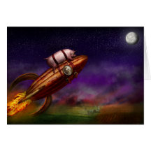 Flying Pig - Rocket - To the moon or bust Cards