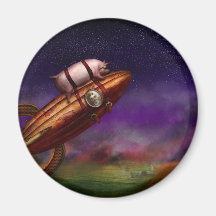 Flying Pig - Rocket - To the moon or bust Refrigerator Magnets