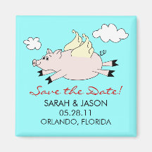 Flying Pig Save the Dates, Red & Tiffany Blue Magnet