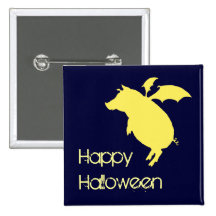 Flying piggy pinback button