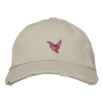 Flying pink bird womens embroidered distressed hat baseball cap