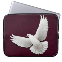 Flying White Dove on Maroon Electronics Bag Laptop Computer Sleeves