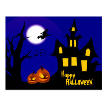 Flying Witch in Halloween Night Post Card