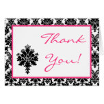 Folded Thank you Card Hot Pink Black Damask