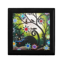 Folk Art_By Everett_ Day Of The Dead, Black CAT Trinket Boxes