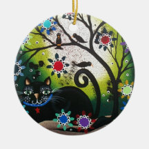 Folk Art_By Everett_ Day Of The Dead, Black CAT Christmas Tree Ornaments