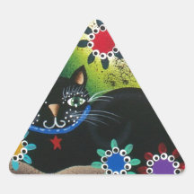 Folk Art_By Everett_ Day Of The Dead, Black CAT Triangle Stickers