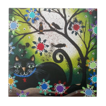 Folk Art_By Everett_ Day Of The Dead, Black CAT Tiles