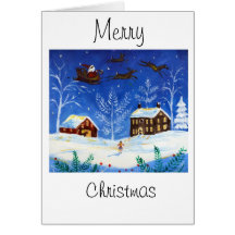 Folk Art Christmas Card with Santa