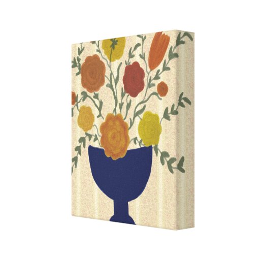 Folk Art Flower Arrangement Wrapped Canvas Print