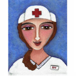 Folk Art Nurse - brunette RN Christmas ornament photo sculptures