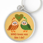 Folk Art Owls Couple WHO Loves You keychains