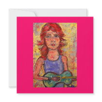 folk girl playing colourful guitar invitations