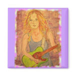folk rock girl playin' electric coloured edges magnets