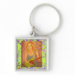 folk rock girl playin' electric drip key chain