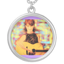 folk singer girl pop art necklaces
