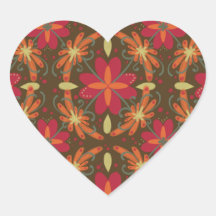 Folksy Floral Pattern Heart Sticker