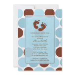 Footprint Baby Shower Invitation Blue Polka Dots