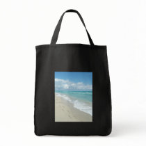 Footprints on White Sandy Beach, Scenic Aqua Blue Canvas Bag