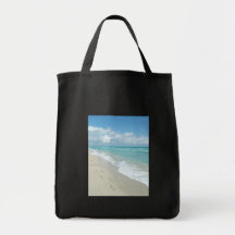 Footprints on White Sandy Beach, Scenic Aqua Blue Canvas Bag