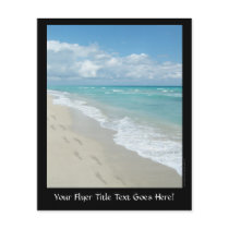 Footprints on White Sandy Beach, Scenic Aqua Blue Personalized Flyer