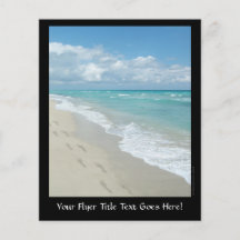 Footprints on White Sandy Beach, Scenic Aqua Blue Personalized Flyer