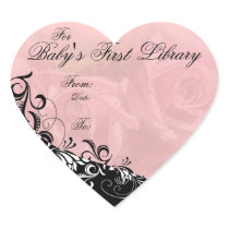 "For Baby's First Library" Book Plate Heart Sticker