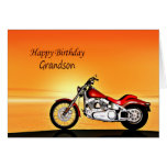 For Grandson, Motorcycle sunset birthday Cards