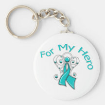 For My Hero Angel Ribbon Ovarian Cancer Key Chains