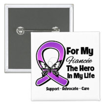 For My Hero My Fiancee - Purple Ribbon Awareness Buttons