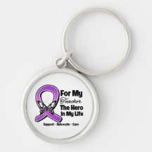 For My Hero My Teacher - Purple Ribbon Awareness Key Chains